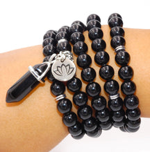 Load image into Gallery viewer, Black Onyx Spiritual Warrior Strength 108 Stretch Mala Necklace Bracelet