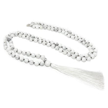Load image into Gallery viewer, Howlite Happiness 108 Hand Knotted Mala with Tassel Necklace