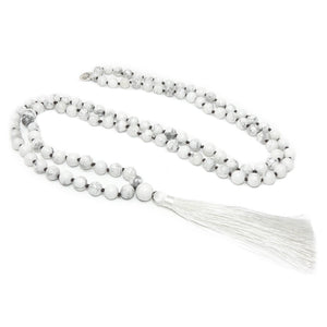 Howlite Happiness 108 Hand Knotted Mala with Tassel Necklace