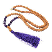 Load image into Gallery viewer, Bodhi and Amethyst Wisdom and Balance 108 Mala with Tassel Necklace