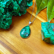 Load image into Gallery viewer, Limited Malachite Master Ascension Fibrous XL Polished Teardrop Pendant 18” White Gold Necklace