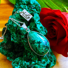 Load image into Gallery viewer, Limited Malachite Master Ascension Fibrous XL Polished Teardrop Pendant 18” White Gold Necklace