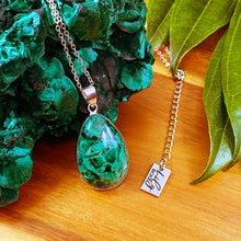 Load image into Gallery viewer, Limited Malachite Master Ascension Fibrous XL Polished Teardrop Pendant 18” White Gold Necklace