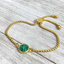 Load image into Gallery viewer, Malachite Power & Transformation Perfect Circle Gold on Stainless Steel Adjustable Bracelet