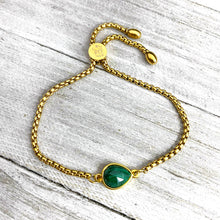 Load image into Gallery viewer, Malachite Power &amp; Transformation Sweet Drop Gold on Stainless Steel Adjustable Bracelet