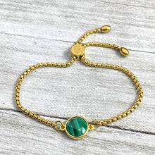 Load image into Gallery viewer, Malachite Power &amp; Transformation Perfect Circle Gold on Stainless Steel Adjustable Bracelet