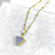 Load image into Gallery viewer, Aura Quartz Druzy Minimalist Triangle Energy Gemstone Pendant 18" Gold Necklace