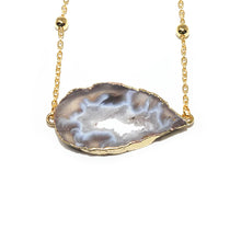 Load image into Gallery viewer, Inner Peace Druzy Quartz Geode Slice Pendant Choker 14" + 2" Gold Necklace