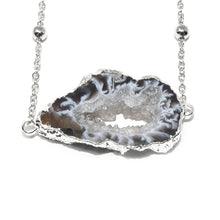Load image into Gallery viewer, Inner Peace Druzy Quartz Geode Slice Pendant Choker 14" + 2" White Gold Necklace