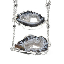 Load image into Gallery viewer, Inner Peace Druzy Quartz Geode Slice Pendant Choker 14" + 2" White Gold Necklace