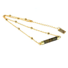 Load image into Gallery viewer, Minimalist Magician Wand Labradorite Bar Horizontal Pendant Choker 14" + 2" Gold Necklace