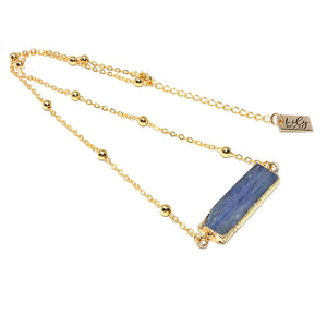 Modern Kyanite Horizontal Bar Pendant Choker 14" + 2" Gold Necklace
