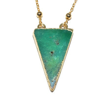 Load image into Gallery viewer, Dynamic Triangle Chrysoprase Double Sided Pendant 18” Gold Necklace