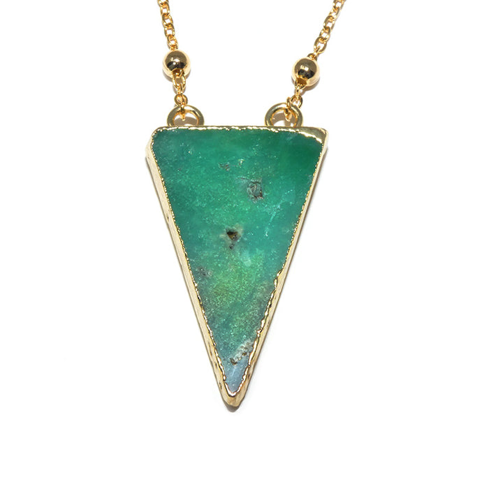 Dynamic Triangle Chrysoprase Double Sided Pendant 18” Gold Necklace