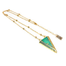 Load image into Gallery viewer, Dynamic Triangle Chrysoprase Double Sided Pendant 18” Gold Necklace