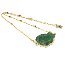 Load image into Gallery viewer, Joie De Vivre Vibrant Chrysoprase Slice Pendant 14” + 2” Gold Necklace