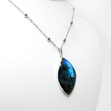 Load image into Gallery viewer, Dancing Wave Free-form Labradorite Pendant 30” White Gold Dip Edges Necklace
