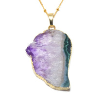 Load image into Gallery viewer, Ethereal Limited Amethyst Angel Wing Sliced Geode Pendant 18” Gold Necklace