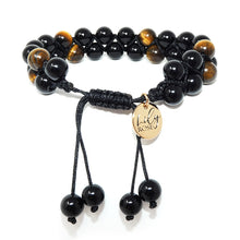 Load image into Gallery viewer, Black Onyx & Tigers Eye Protection & Abundance Double Adjustable Wrap  8mm Bead Bracelet