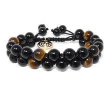 Load image into Gallery viewer, Black Onyx & Tigers Eye Protection & Abundance Double Adjustable Wrap  8mm Bead Bracelet
