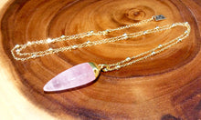 Load image into Gallery viewer, Amplifying Rose Quartz Gemstone XL Wand Point Pendant 30” Gold Necklace
