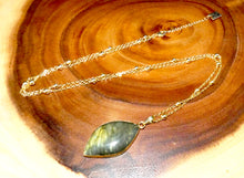 Load image into Gallery viewer, Dancing Wave Free-form Labradorite Pendant 30” 24k Gold Dip Edges Necklace