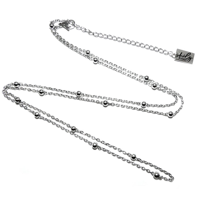 Stainless Steel with White Gold Vermeil Satellite Bead Cable Chain