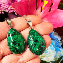 Load image into Gallery viewer, Limited Malachite Master Ascension Fibrous XL Polished Teardrop Pendant 18” White Gold Necklace
