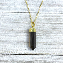 Load image into Gallery viewer, Morion Smoky Quartz Purification & Invisibility Cloak  Full Tower Point Pendant 18" Gold Necklace