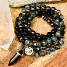 Load image into Gallery viewer, Last 3! Back in Stock! Limited Triple Power Grounding & Stress Reliever Black Onyx Hematite Labradorite 108 Mala Necklace Bracelet