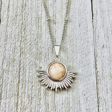 Load image into Gallery viewer, NEW STONE! Sunstone Ray of Light Sunburst Confidence Sun Pendant 18” White Gold Necklace