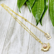 Load image into Gallery viewer, NEW STONE! Sunstone Ray of Light Sunburst Confidence Sun Pendant 18” Gold Necklace