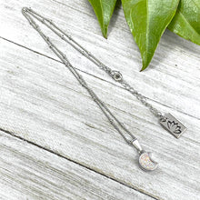 Load image into Gallery viewer, Sweet Mini Moon Aura Quartz Druzy Gemstone Minimalist Pendant 14” + 2” White Gold Necklace