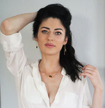 Load image into Gallery viewer, Faceted Gemstone Oval Tigers Eye Pendant Choker 14" + 2" Gold Necklace