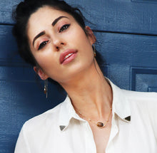 Load image into Gallery viewer, Faceted Gemstone Oval Tigers Eye Pendant Choker 14" + 2" Gold Necklace