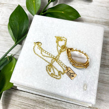 Load image into Gallery viewer, Tree of Life Teardrop Abalone Shell Wire Wrapped Pendant 18” Gold Necklace