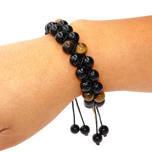 Load image into Gallery viewer, Black Onyx & Tigers Eye Protection & Abundance Double Adjustable Wrap  8mm Bead Bracelet