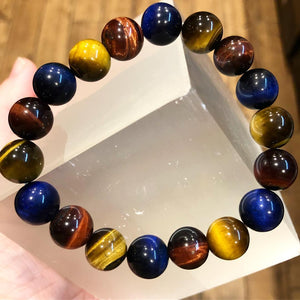 Limited Edition Triple Power Red Tigers Eye Blue Tigers Eye and Yellow Tigers Eye 8mm Stretch Bracelet