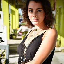 Load image into Gallery viewer, Dancing Wave Free-form Labradorite Pendant 30” 24k Gold Dip Edges Necklace