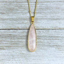 Load image into Gallery viewer, Rose Quartz Long Teardrop All Love Crystal Pendant 18” Gold Necklace