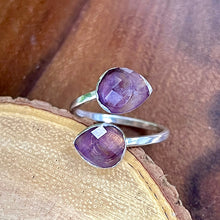 Load image into Gallery viewer, Amethyst Faceted Teardrop Energetic Queen & Manifestation Adjustable White Gold Ring