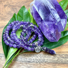 Load image into Gallery viewer, Just Restocked! 2 LEFT! Brazilian Amethyst Higher Consciousness & Self Awareness 108 Mala Stretch Necklace Bracelet
