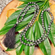 Load image into Gallery viewer, Labradorite Larvakite Power Protector Shaman Stone 108 Hand Knotted Mala Necklace Bracelet