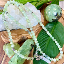 Load image into Gallery viewer, NEW STONE! Prehnite with Epidote & Black Tourmaline Grade AA Prophecy & Magic 108 Mala Necklace Bracelet