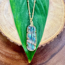 Load image into Gallery viewer, Abalone Shell Beautiful Little Feather Pendant 18” Gold Necklace