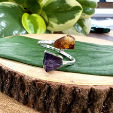 Load image into Gallery viewer, Amethyst & Citrine Duo Power Energetic Manifestation Adjustable White Gold Ring