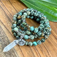 Load image into Gallery viewer, African Turquoise Exploration & Transformation 108 Mala Necklace Bracelet