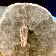 Load image into Gallery viewer, Tree of Life Crystal Clear Quartz Wire Wrapped Raw Pendant 30” Rose Gold Necklace