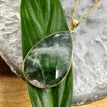Load image into Gallery viewer, Fluorite Large Teardrop Spiritual Confidence Pendant 18" Gold Necklace