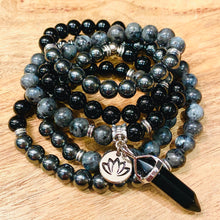 Load image into Gallery viewer, Last 3! Back in Stock! Limited Triple Power Grounding & Stress Reliever Black Onyx Hematite Labradorite 108 Mala Necklace Bracelet